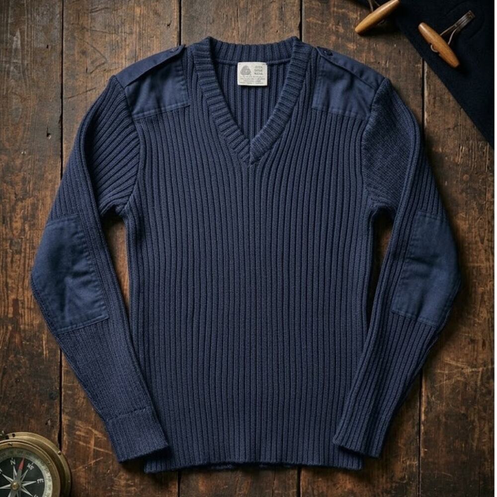 Vintage Wooly Pully Brigade Quartermasters Commando Sweater Blue Wool England 42
